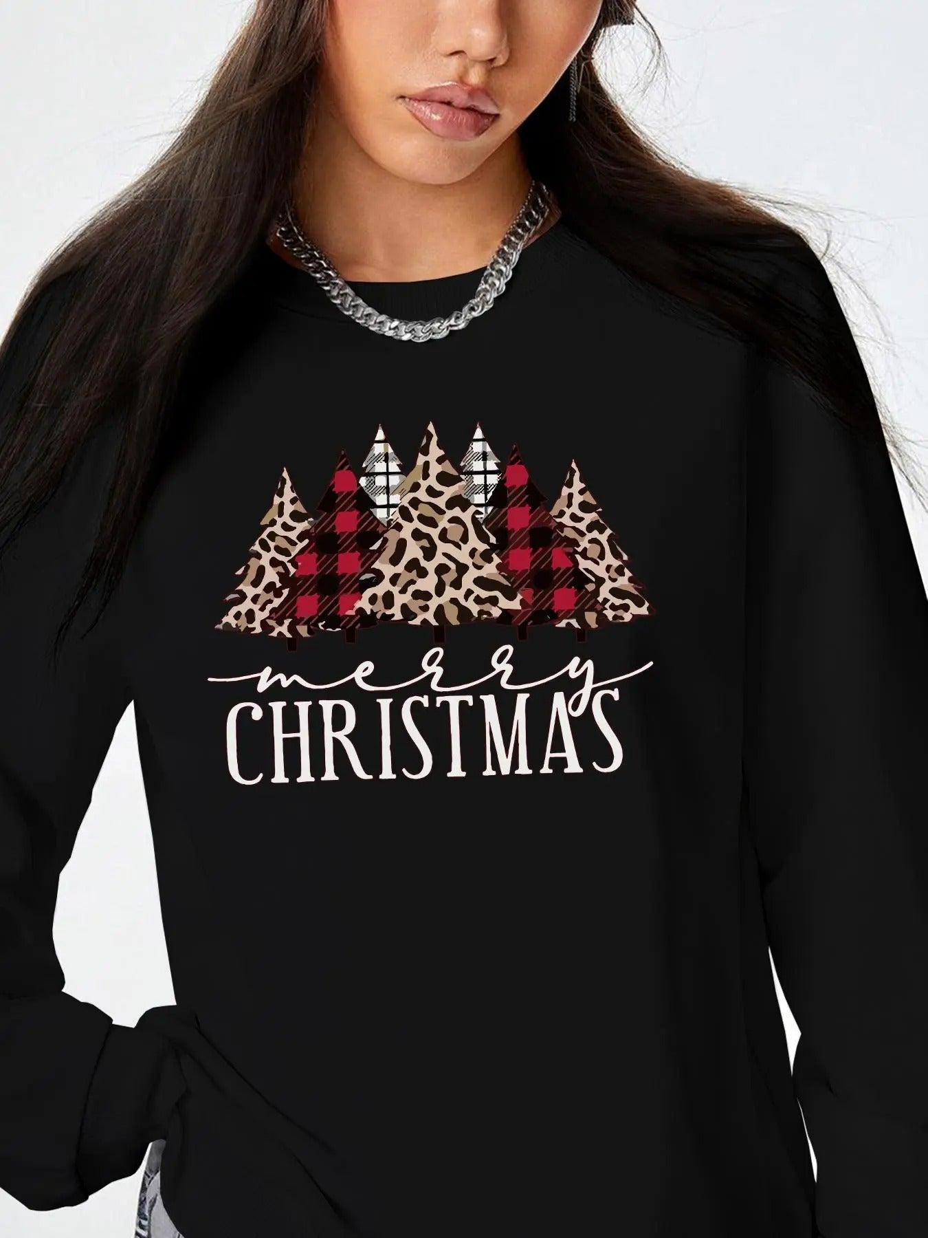 Women's Christmas Letter Print Drop Shoulder Sweatshirt, Casual Long Sleeve Round Neck Pullover for Fall & Winter, Ladies...