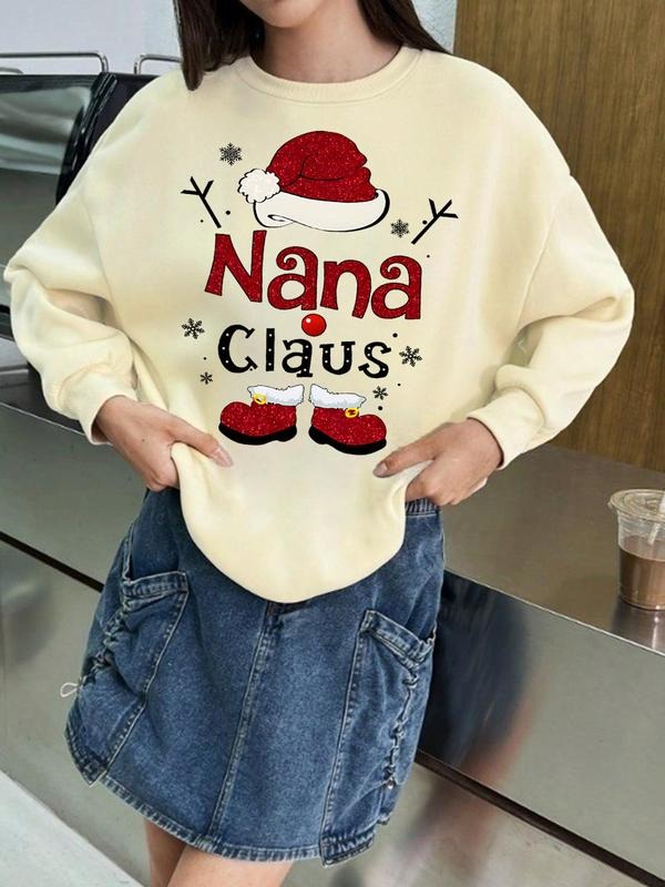 Women's Christmas Letter Print Drop Shoulder Thermal Lined Sweatshirt, Casual Long Sleeve Round Neck Pullover for Fall &...