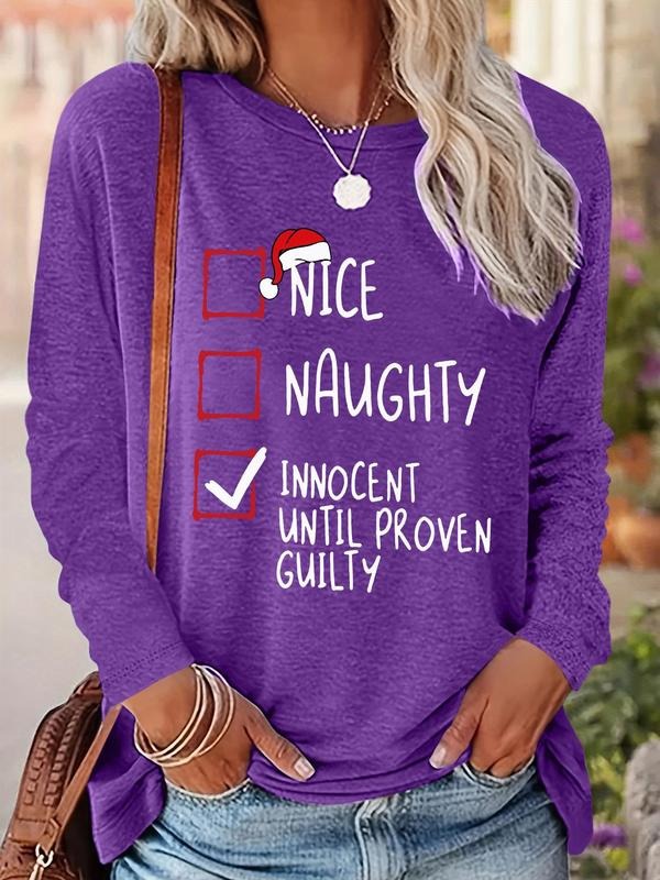 Women's Christmas Letter Print Round Neck Sweatshirt, Casual Long Sleeve Crew Neck Pullover for Fall & Winter, Women's...