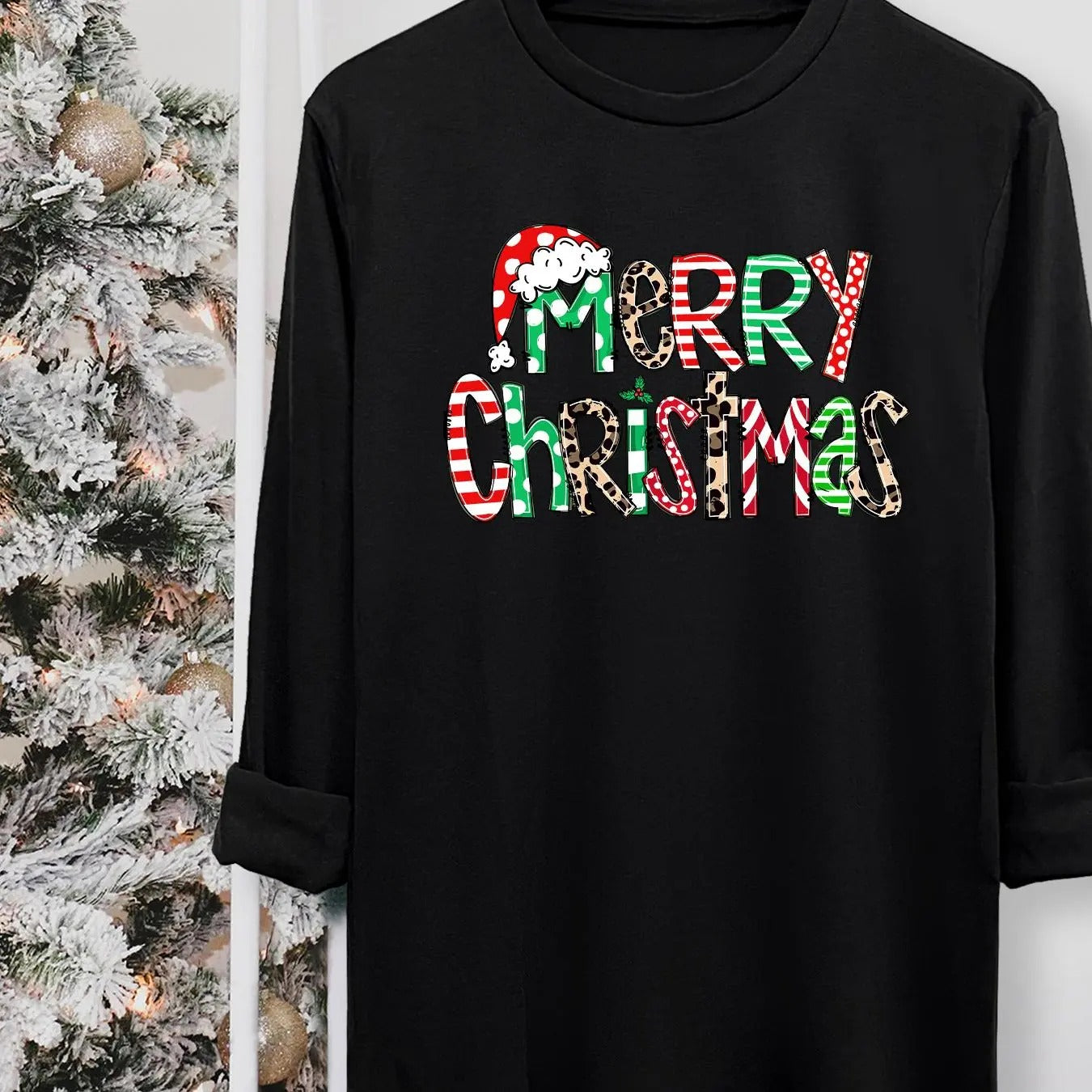 Women's Christmas Letter Print Round Neck Tee, Casual Long Sleeve Crew Neck T-shirt for Summer, Women's Top for Daily...