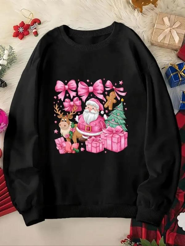 Women's Christmas Print Drop Shoulder Sweatshirt, 2024 New Style Casual Long Sleeve Round Neck Pullover for Daily Wear,...