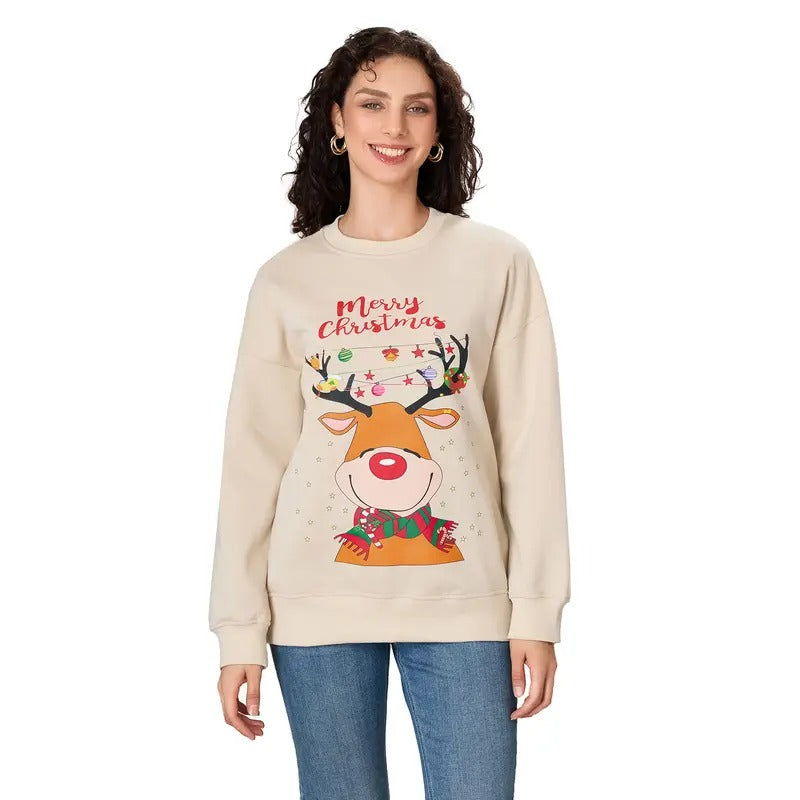 Women's Christmas Sweatshirt Loose Reindeer Letter Print Crew Neck Long Sleeve Casual Pullover Tops for Fall Winter...