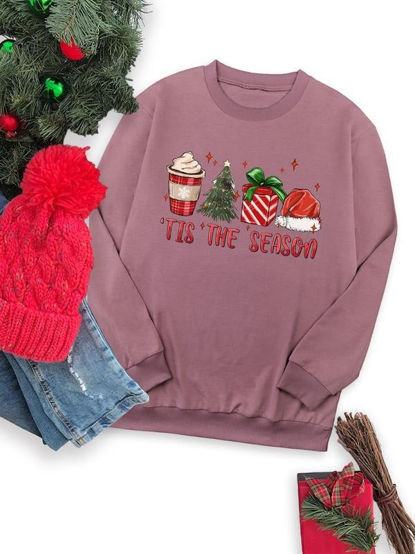 Women's Christmas Themed Cartoon Print Crew Neck Sweatshirt, Casual Long Sleeve Pullover for Daily Wear, Ladies Fall &...