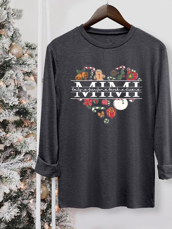 Women's Christmas Themed Letter Print Round Neck Tee, Casual Long Sleeve Crew Neck T-shirt for Fall & Winter, Women's Top...