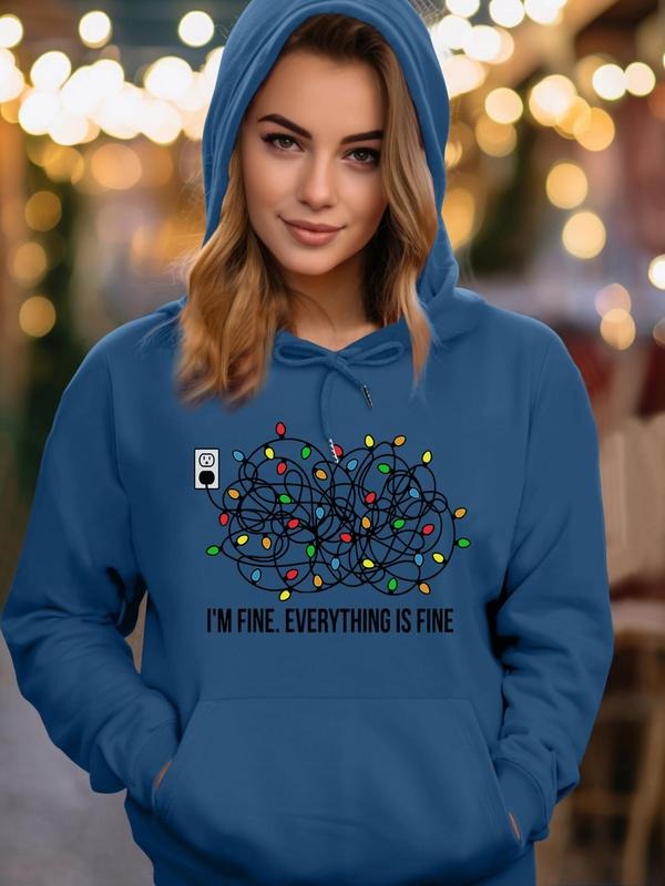 Women's Christmas Themed Print Drop Shoulder Hoodie, Fashion Casual Drawstring Pocket Hooded Sweatshirt for Daily Holiday...