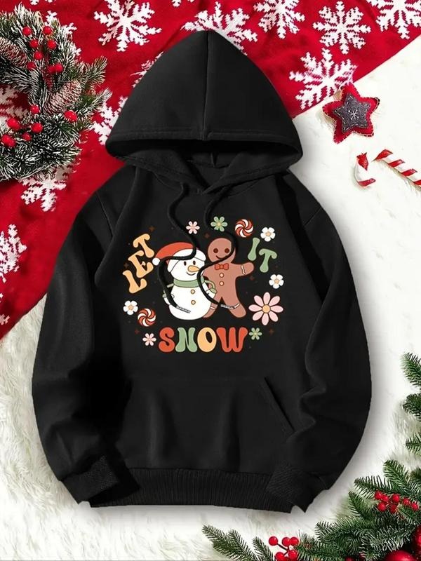 Women's Christmas Themed Snowman Print Drop Shoulder Drawstring Hoodie, Fashion Casual Kangaroo Pocket Hooded Sweatshirt...