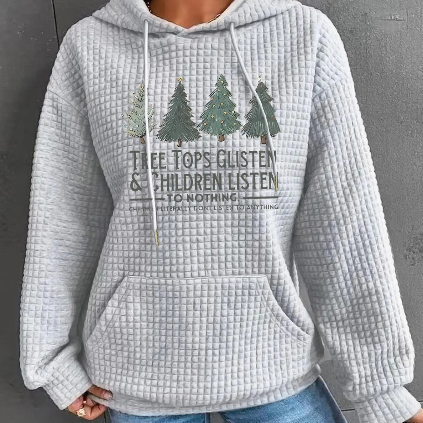 Women's Christmas Tree & Letter Print Drop Shoulder Hoodie, Fashion Casual Drawstring Pocket Hooded Sweatshirt for Daily...