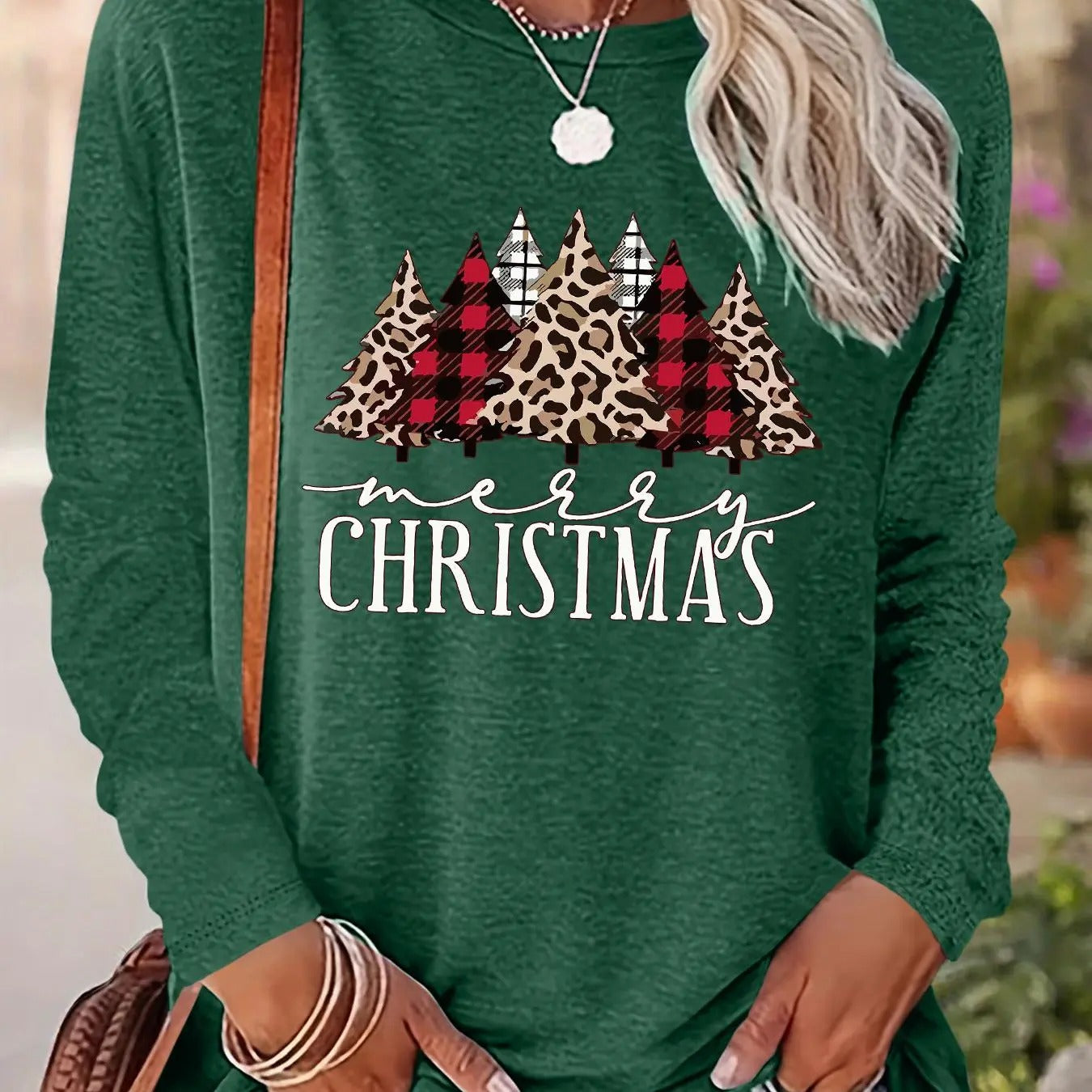 Tree & Letter Print Drop Shoulder Casual Long Sleeve Round Neck Daily Fall & Winter Clothes T-Shirts, Hoodie, Sweatshirt