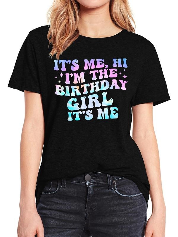 Women's Colorful Letter Print Round Neck Graphic Tee, Trendy Casual Short Sleeve T-shirt for Daily Wear, Ladies Clothing...