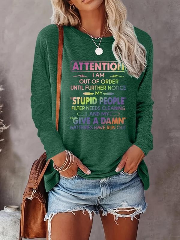 Women's Colorful Letter Print Round Neck Tee, Casual Long Sleeve Crew Neck T-shirt for Fall & Winter, Women's Clothes for...