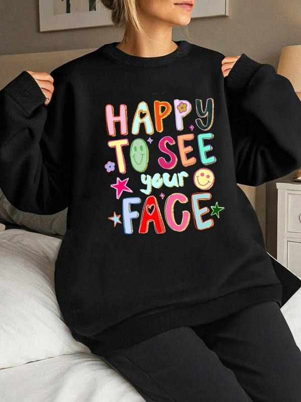 Women's Comfortable Casual Long Sleeve Loose Round Neck Pullover Sweatshirt, Floral & Letter Print, Fall Winter Fashion...