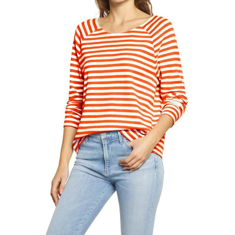 Women's Crewneck Long Sleeve Stripe Shirt Casual Loose Raglan T-Shirt Top Yellow Hoodie, Sweatshirt | HypeDripTees.com