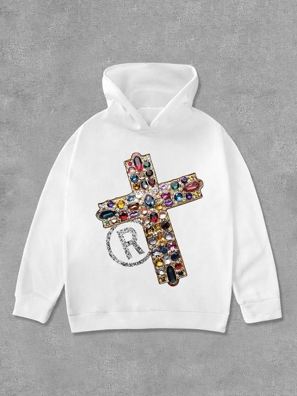 Women's Cross Print Long Sleeve Hoodie, Fashion Casual Hooded Sweatshirt for Daily Holiday Outdoor Wear, Women Clothing...
