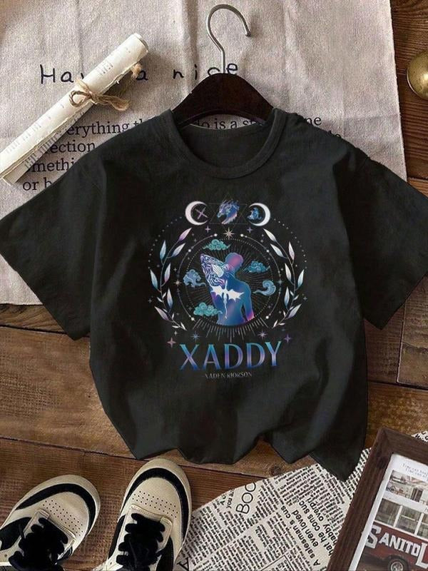 Women's Cycling & Moon Print Round Neck Tee, Trendy Casual Crew Neck Short Sleeve T-shirt for Daily Wear, Ladies Summer...