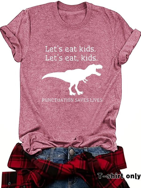 Women's Dinosaur Graphic Print Round Neck Tee, Fashion Casual Short Sleeve T-shirt, Ladies Summer Clothes for Daily Wear,...