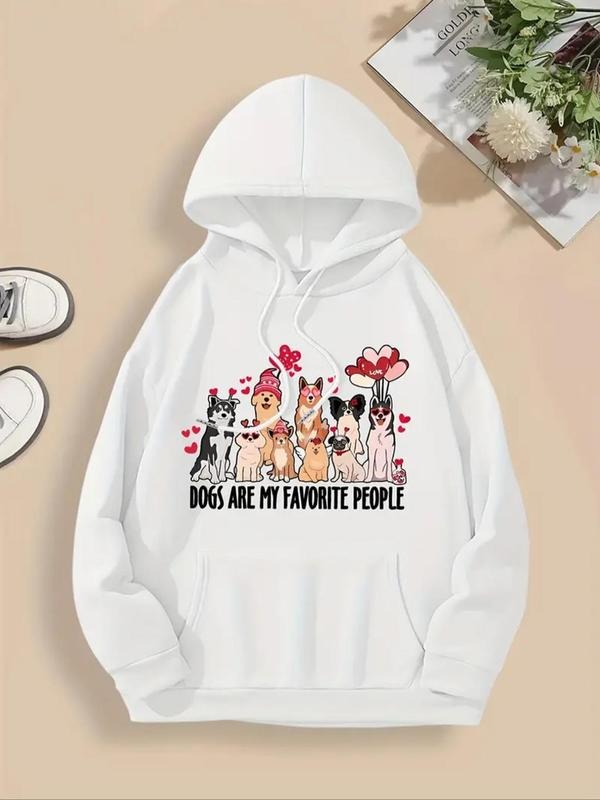 Women's Dog & Letter Print Drawstring Hoodie, Fashion Casual Hooded Sweatshirt for Daily Holiday Outdoor Wear, Women...