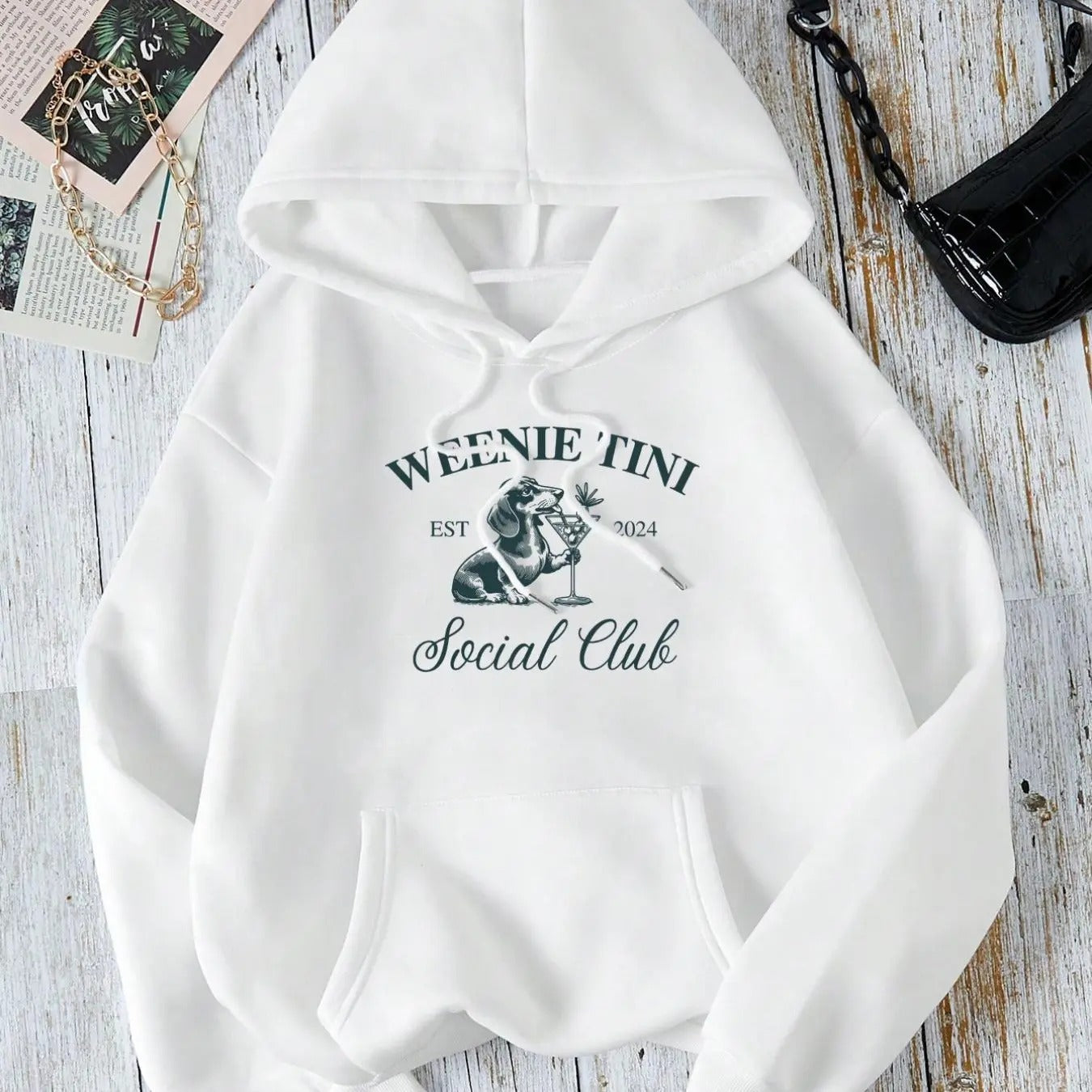 Women's Dog & Letter Print Drop Shoulder Hoodie, Fashion Casual Drawstring Pocket Hooded Sweatshirt for Daily Holiday...