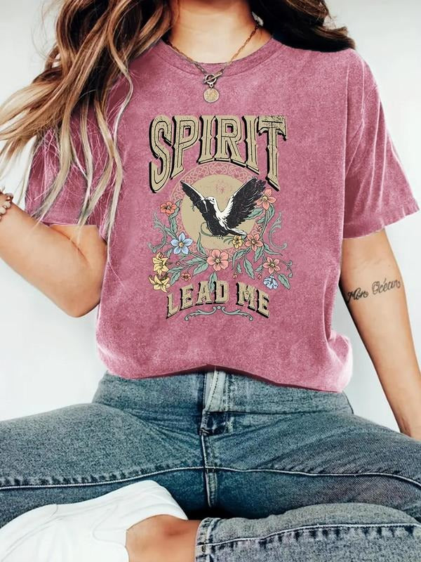 Women's Eagle Print Round Neck Graphic Tee, Vintage Trendy Casual Short Sleeve T-shirt for Daily Wear, Ladies Summer...