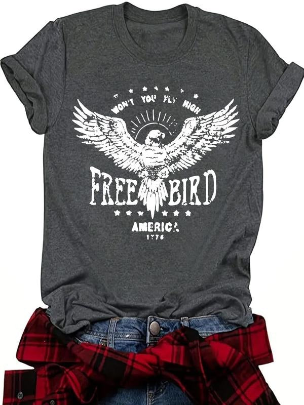 Women's Eagle Print Round Neck Tee, Casual Short Sleeve Crew Neck T-Shirt for Summer, Fashion Women's Top for Daily Wear...