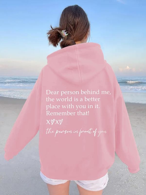 Women's Elegant Letter Print Hoodie, Long Sleeve Pocket Sweatshirt, Fall & Winter Casual Top, Comfortable Warm Clothing,...