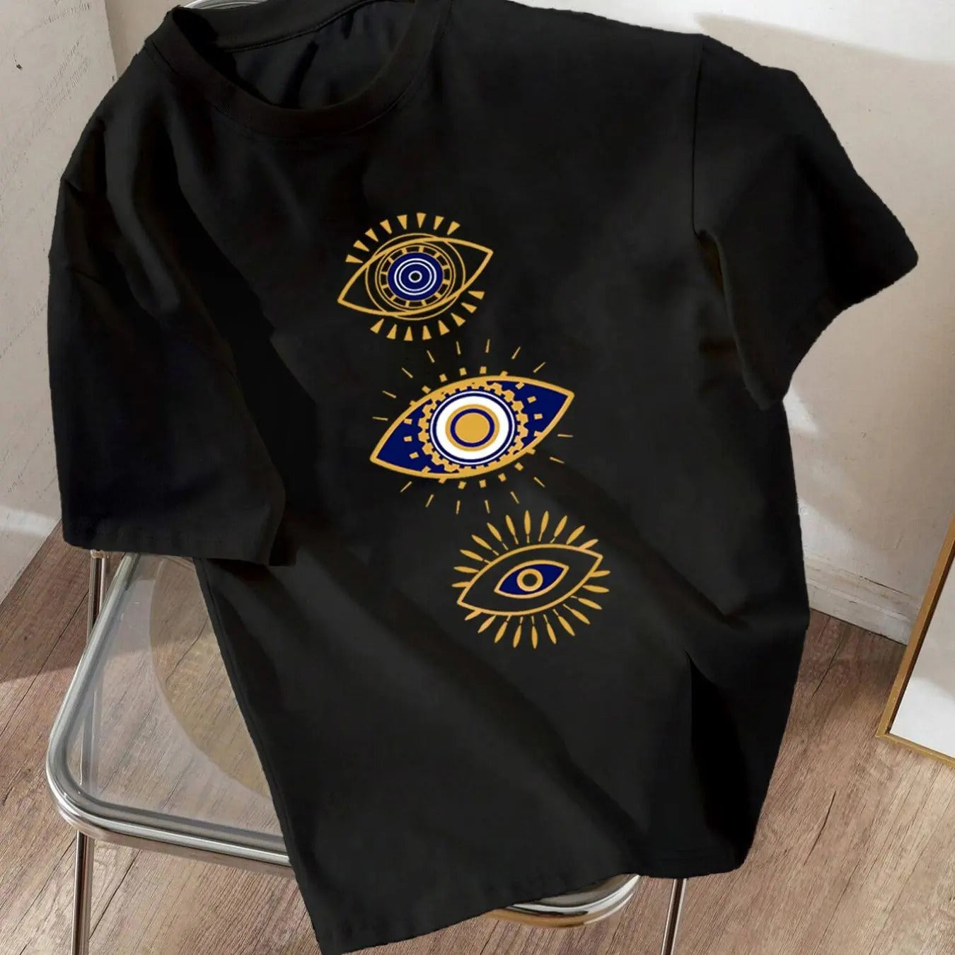 Women's Eye Print Round Neck Tee, Trendy Casual Drop Shoulder Short Sleeve T-Shirt for Daily Wear, Ladies All Seasons...