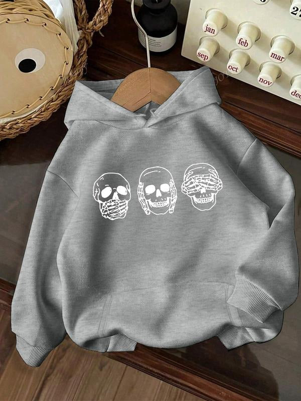 Women's Fall Winter Casual Loose-Fit Sweatshirt, Skull Print Long Sleeve Pullover, Warm Fleece Lined Knitted Top for Men...