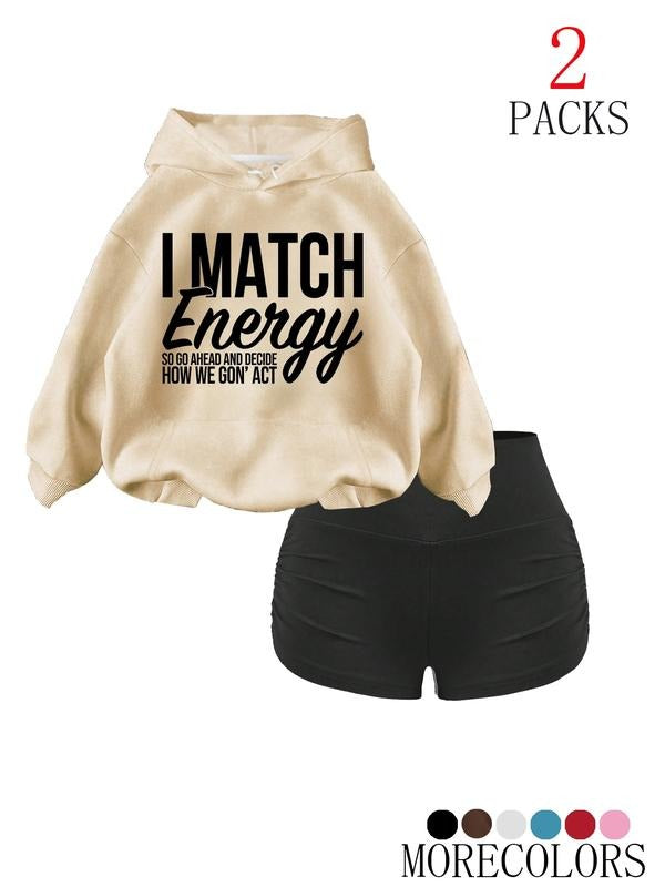 Women's Fall Winter Hooded Sweatshirt Set, Casual Fashion Letter Print Pullover with Drawstring, Pocket Design, 2 Piece...