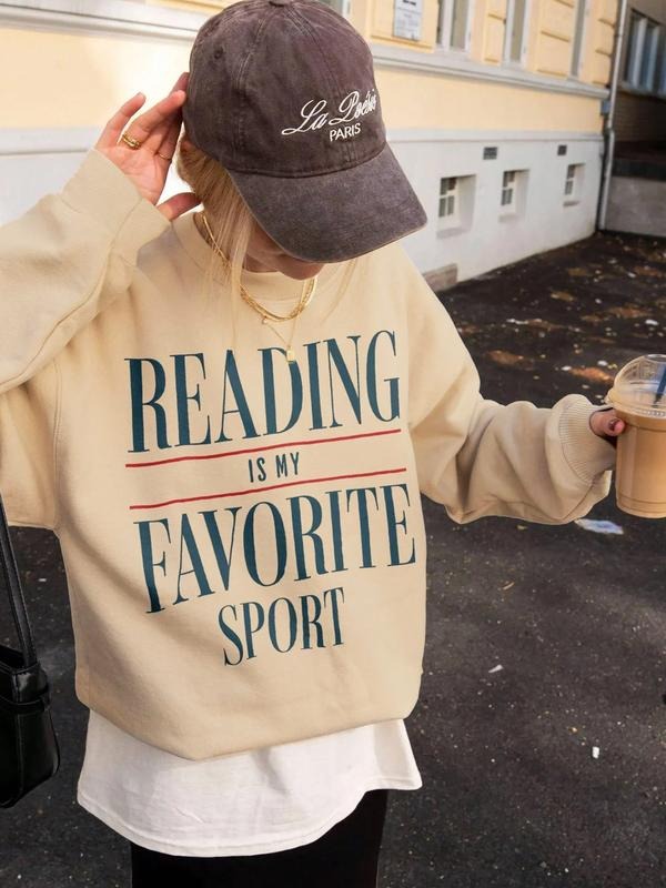 Women's Fall Winter Sweatshirt, Slogan Print Round Neck Pullover, Soft Thick Casual Loose Fit Long Sleeve, Versatile for...