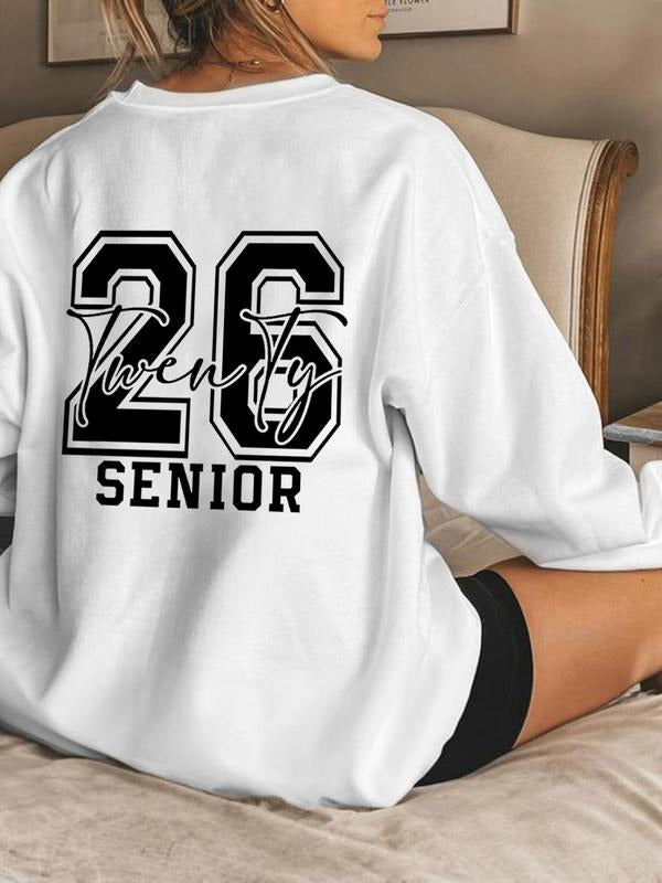 Women's Fashion Casual Letter Print Hoodie, Comfortable Loose-Fit Round Neck Pullover, Fall & Winter Thicken Fabric...