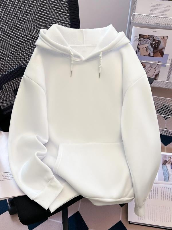 Women's Fashion Casual Loose-Fit Hooded Sweatshirt, Plain Color Drawstring Pullover, Thick Fabric, All Seasons Wear...