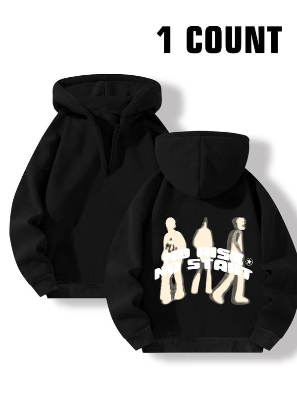 Women's Figure & Letter Print Drop Shoulder Zip Up Hoodie, Fashion Casual Long Sleeve Hooded Sweatshirt for Daily Holiday...