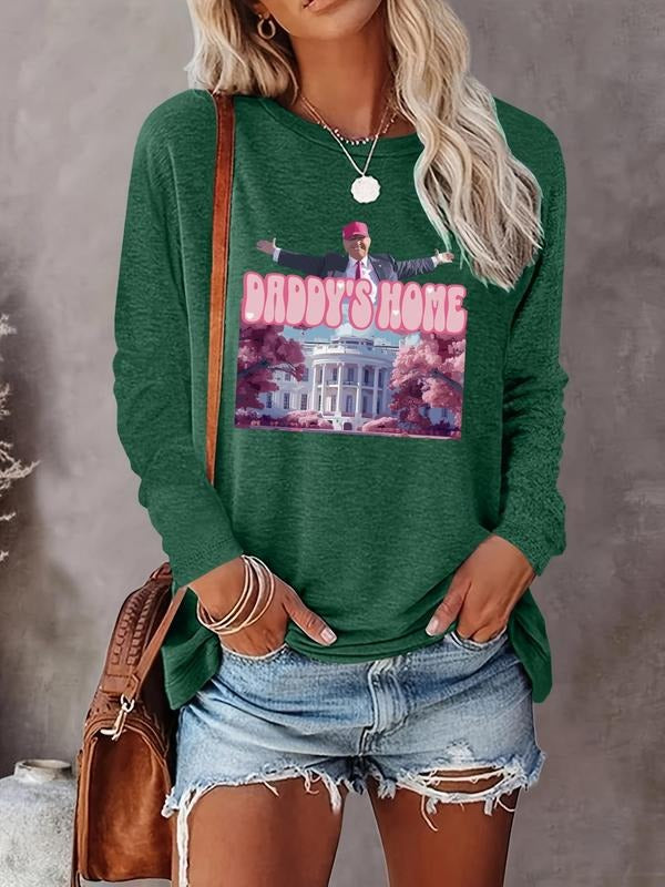 Women's Figure & Letter Print Round Neck T-shirt, Casual Long Sleeve Crew Neck T-shirt for Spring & Fall, Fashion Women's...