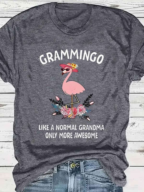 Women's Flamingo & Letter Print Round Neck Graphic Tee, Vintage Trendy Casual Short Sleeve T-shirt For Daily Wear, Ladies...