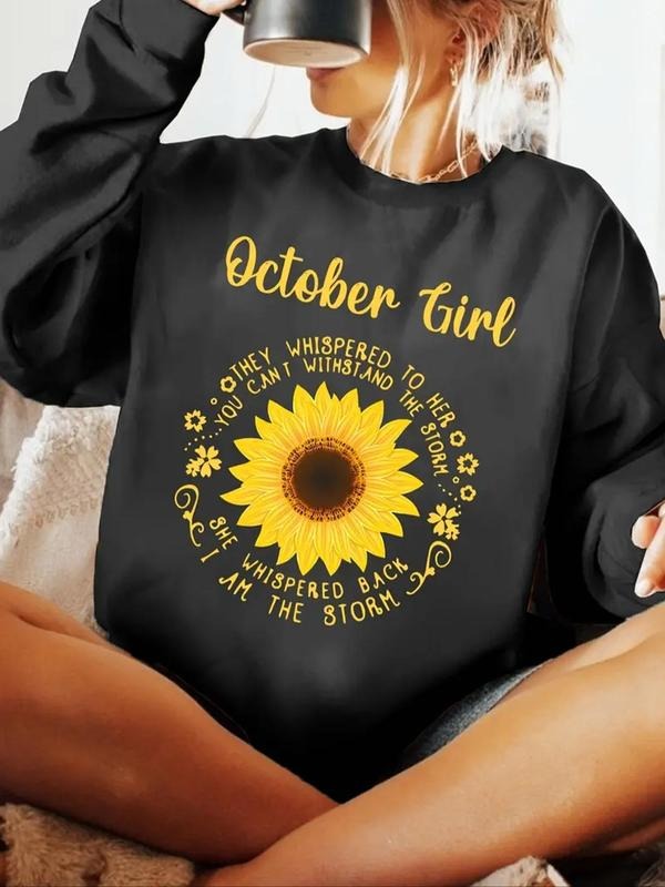 Women's Floral & Letter Print Crew Neck Sweatshirt, Casual Long Sleeve Pullover for Daily Wear, Ladies Clothes for All...