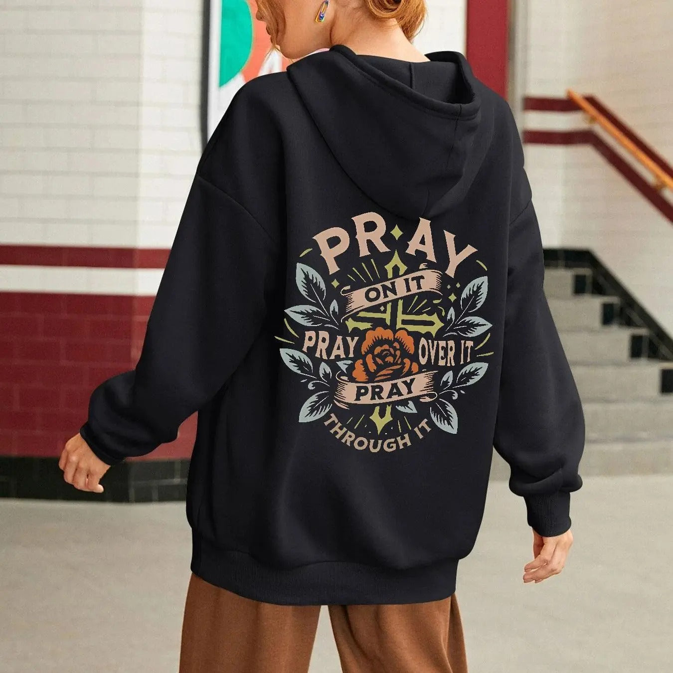 Women's Floral & Letter Print Drawstring Hoodie, Fashion Casual Hooded Sweatshirt for Daily Wear, Women Clothing for Fall...