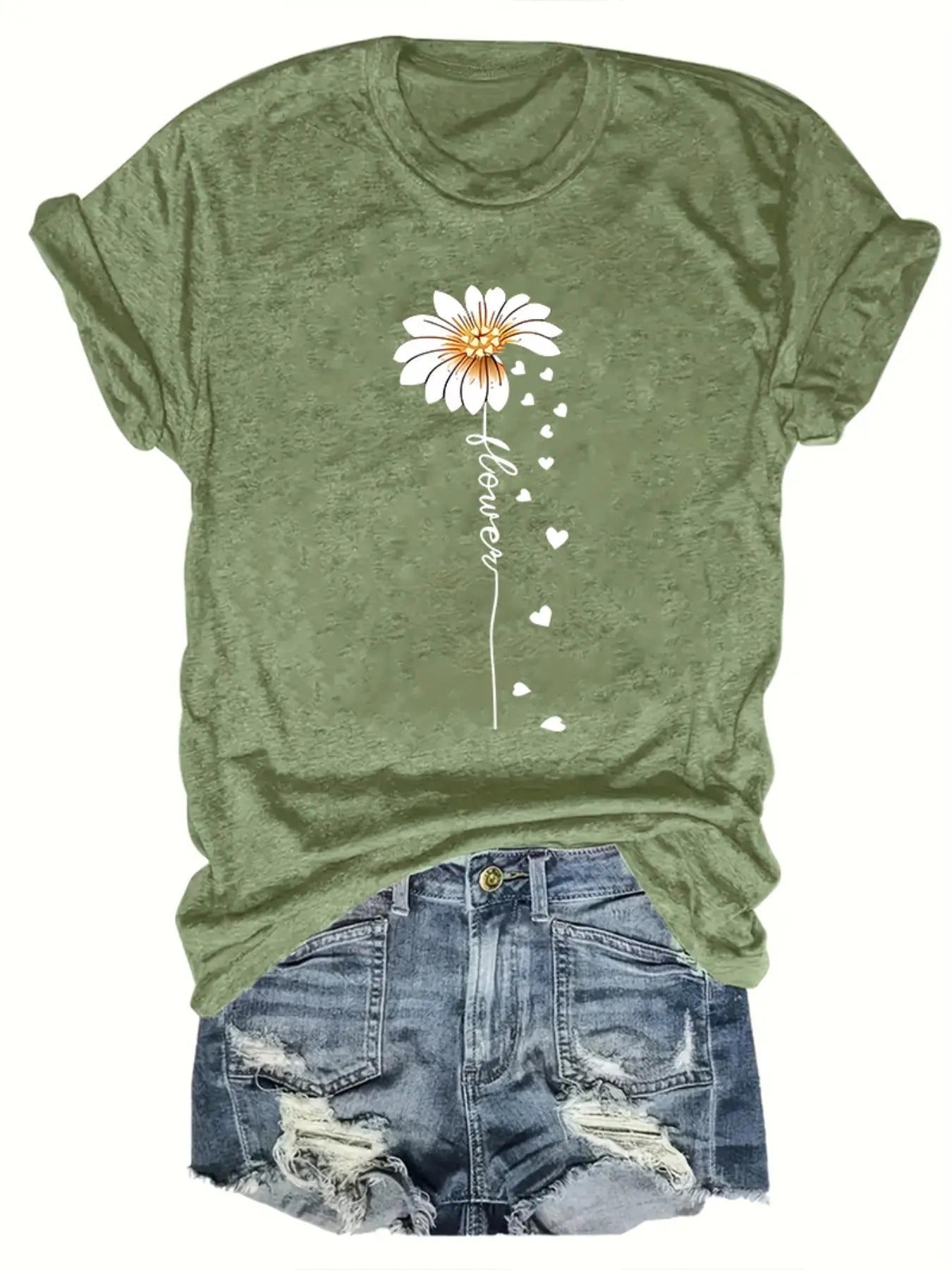 Women's Floral & Letter Print Round Neck Graphic Tees, T Shirts for Women, Vintage Graphic Tees, Trendy Casual Short...