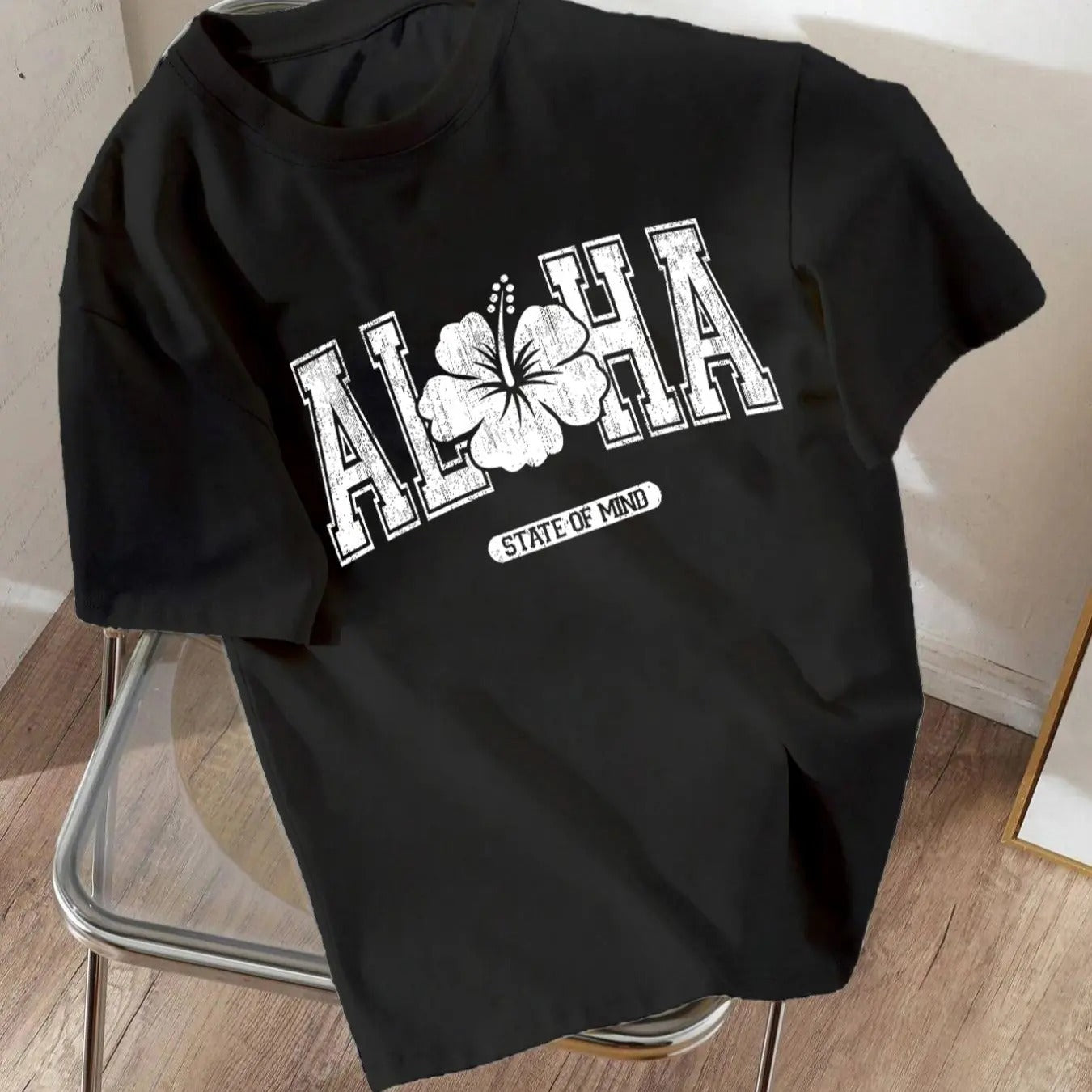 Women's Floral & Letter Print Round Neck Tee, Casual Short Sleeve Crew Neck T-shirt for Daily Wear, Ladies Clothing for...