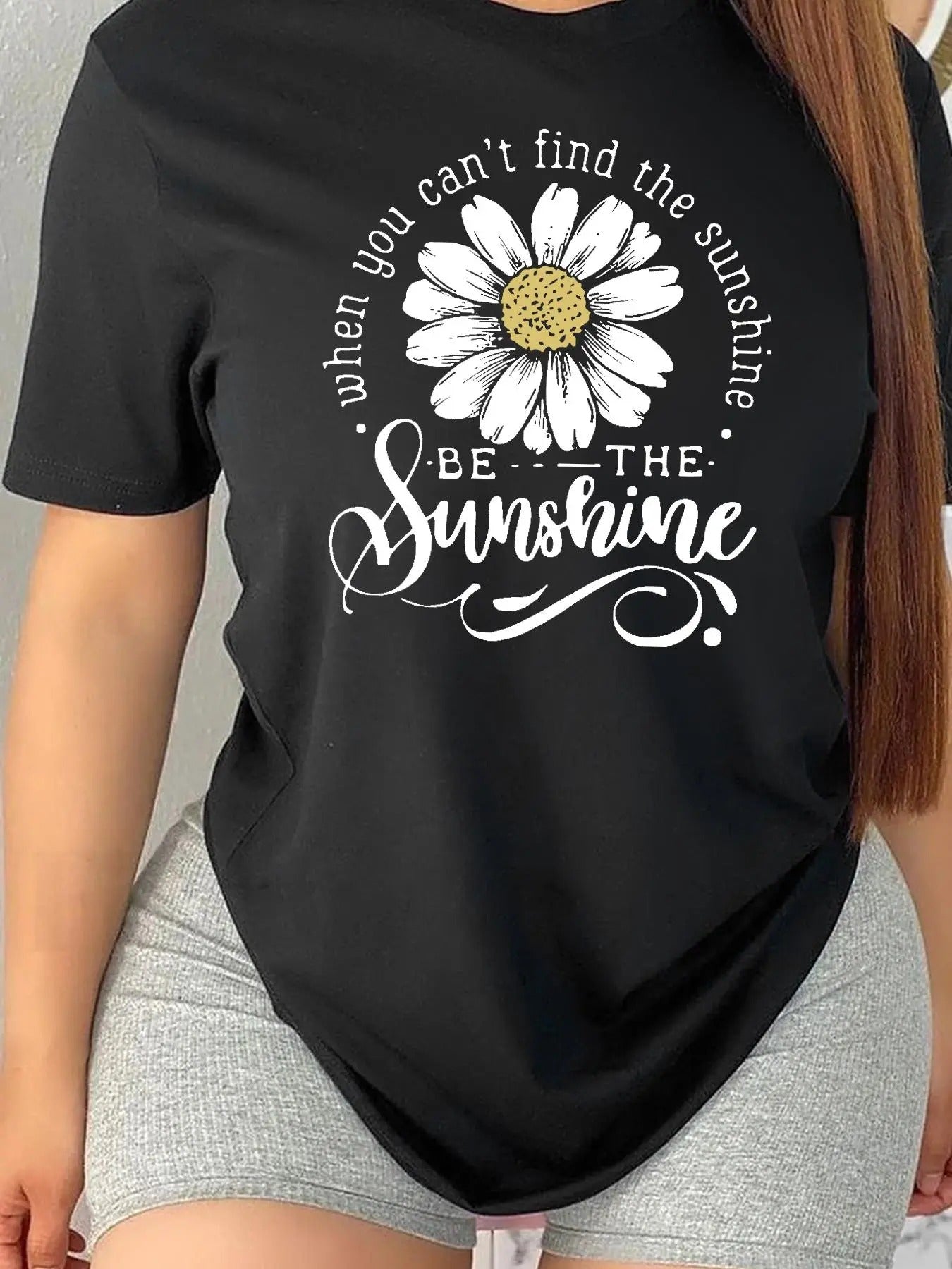 Women's Floral & Letter Print Round Neck Tee, Fashion Casual Crew Neck T-Shirt for Daily Holiday Vacation Outdoor Wear,...