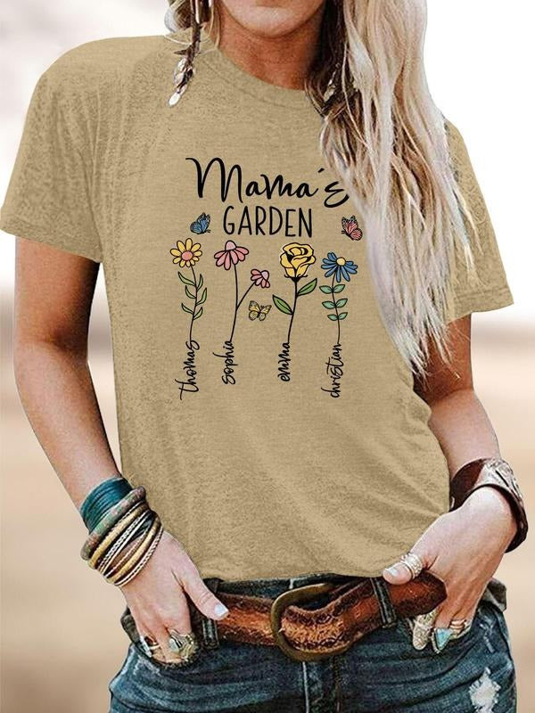Women's Floral & Letter Print Round Neck Tee, Vintage Trendy Casual Short Sleeve T-shirt for Daily Wear, Ladies All...