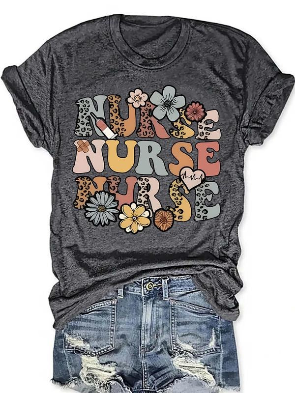 Women's Floral Leopard Heart Print Casual Summer Top, Round Neck Short Sleeve T-Shirt, Comfortable Breathable Fit S-Xxl...