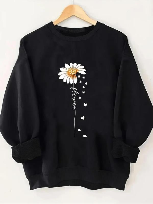 Women's Floral Print Drop Shoulder Pullover, 2024 New Style Casual Long Sleeve Crew Neck Sweatshirt for Fall & Winter,...