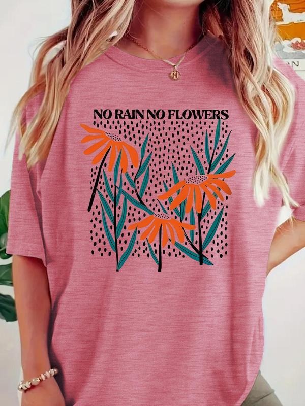 Women's Floral Print Round Neck Graphic Tee, Vintage Trendy Casual Short Sleeve T-shirt for Daily Wear, Ladies Summer...