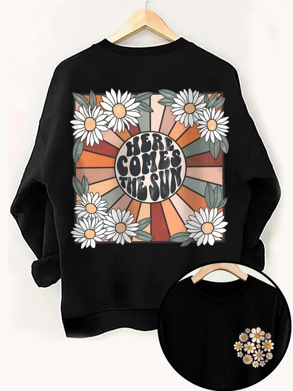 Women's Floral Print Round Neck Sweatshirt, Fashion Casual Crew Neck Pullover for Daily Holiday Outdoor Wear, Women...