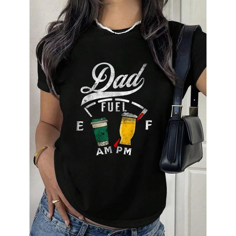 Women's Funny Dad Fuel Gauge Coffee & Beer Lover Graphic T-Shirt