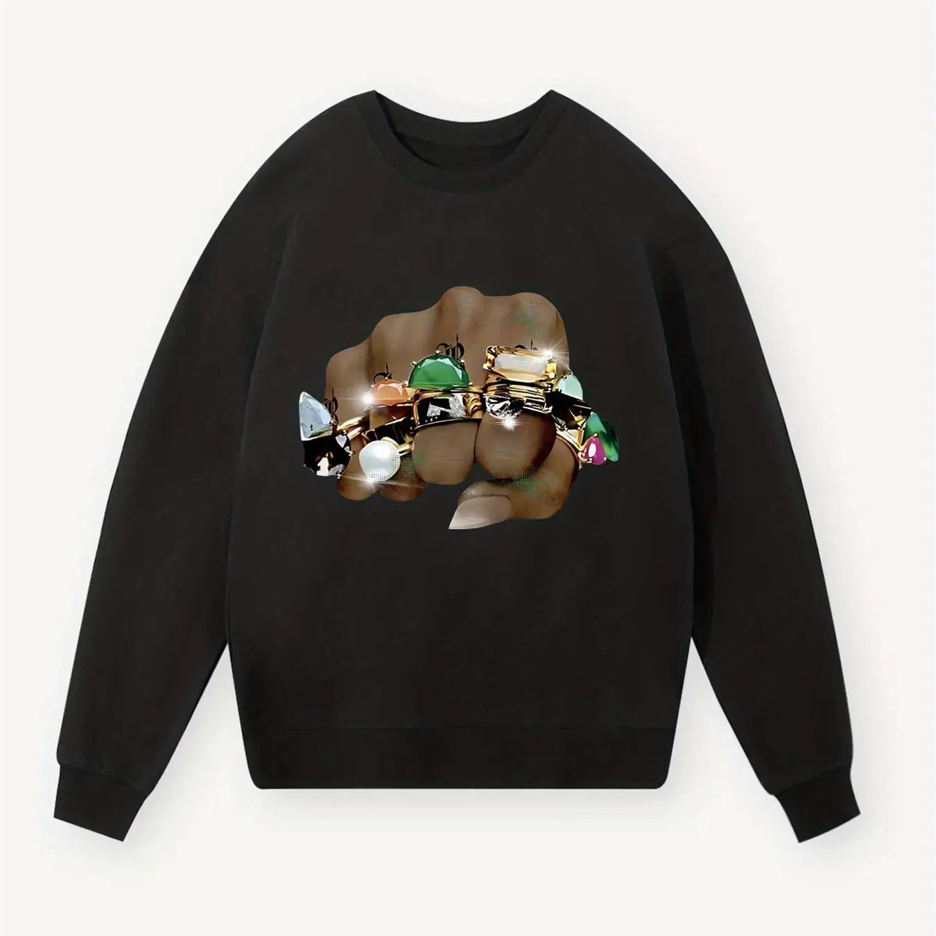 Women's Gem & Fist Print Crew Neck Sweatshirt, Casual Long Sleeve Thermal Lined Pullover, Women's Fall & Winter Clothes...