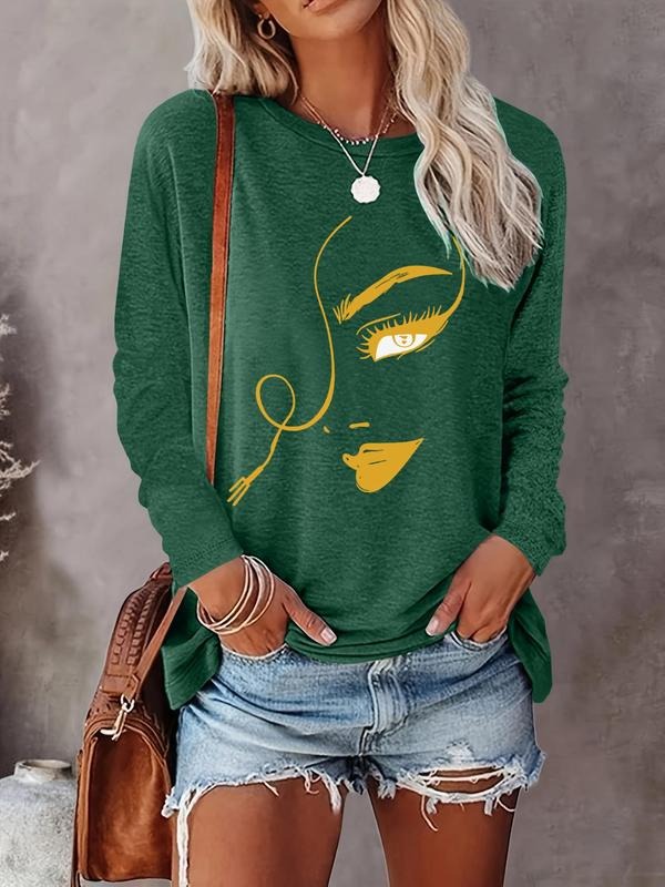 Women's Geometric Print Round Neck Sweatshirt, Casual Long Sleeve Crew Neck Pullover for Fall & Winter, Women's Clothes...