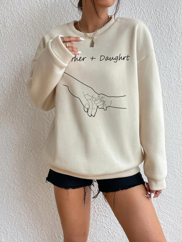 Women's Gesture Graphic Drop Shoulder Pullover, Fashion Casual Letter Print Crew Neck Sweatshirt for Daily Holiday...