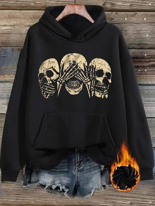 Women's Gothic Skeleton Skull Print Hoodie with Front Pocket, Loose-Fit Casual Fall & Winter Sweatshirt, Pullover T-Shirts