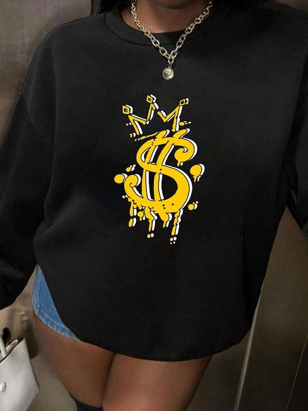 Women's Graphic Print Crew Neck Sweatshirt, Casual Thermal Lined Long Sleeve Pullover, Women's Fall & Winter Clothes for...