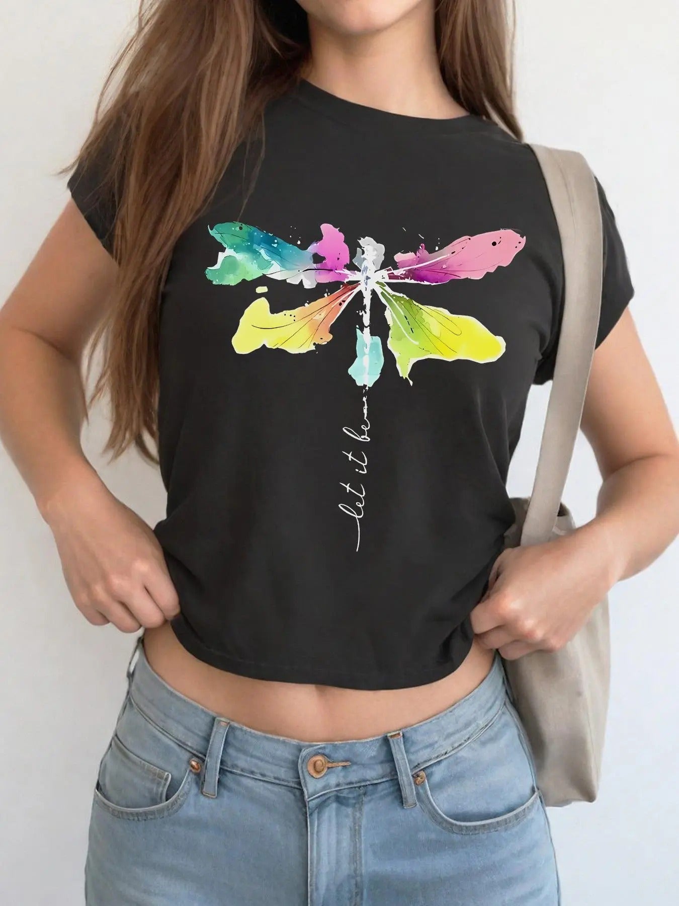 Women's Graphic Print Round Neck Crop Tee, Casual Slim-fitting Short Sleeve T-shirt, Ladies Summer Clothes for Daily Wear...